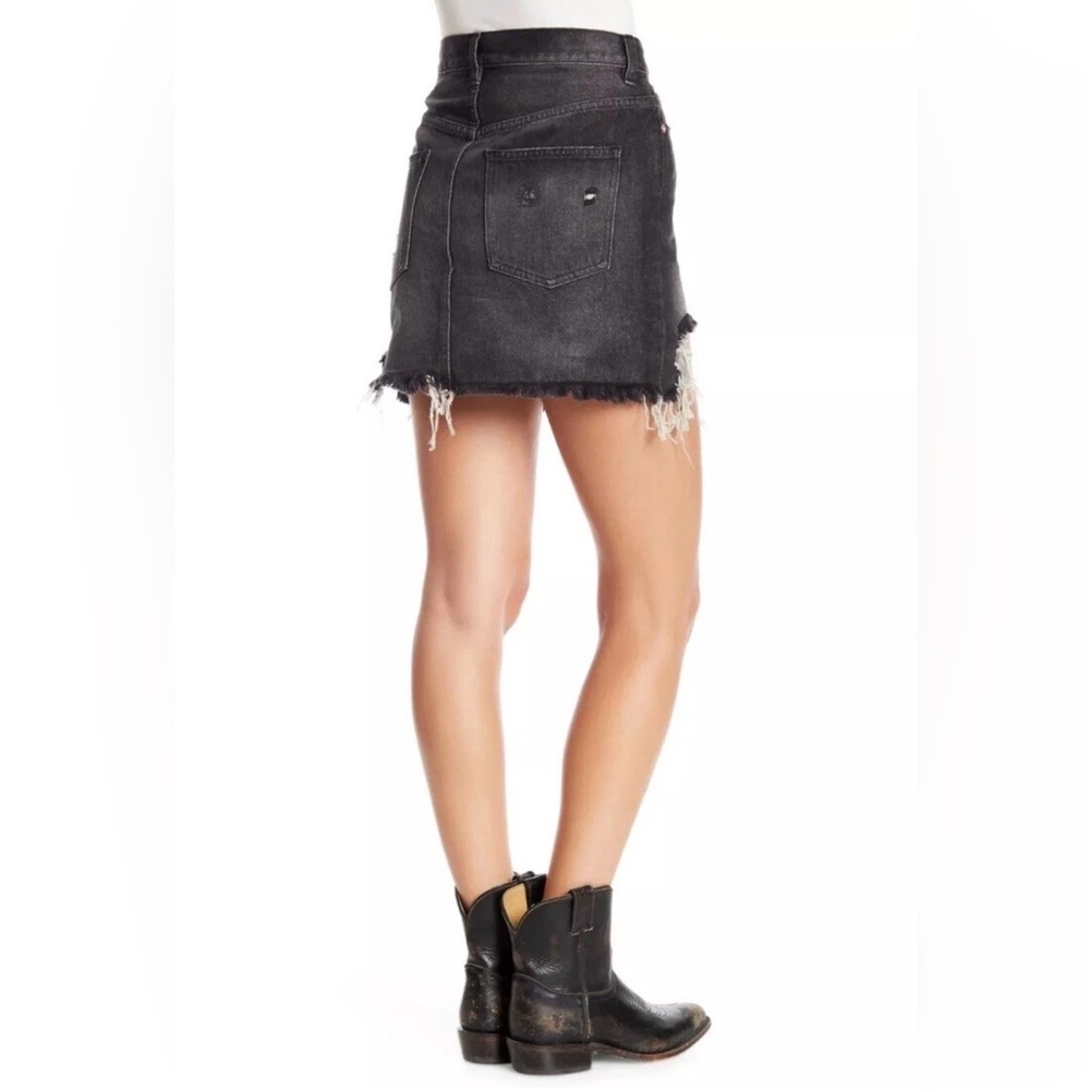 Free People Womens Skirt Black Straight Distressed Denim Size 25